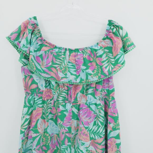 Tropical Ruffle Sundress 2X‎ Off Shoulder Floral Leafy Print Summer Resortwear - Picture 7 of 13